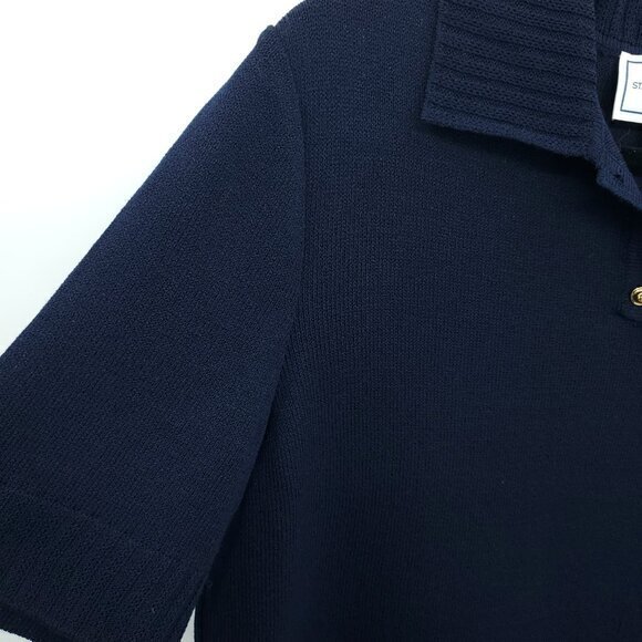 St. John Sport Santana Knit Short Sleeve Embroidered Polo M Navy/Gold Buttons - Picture 6 of 16